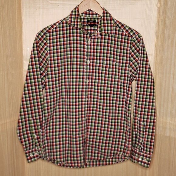Gap Mens Classic Fit Green Orange Plaid Button Down Small - Picture 1 of 6